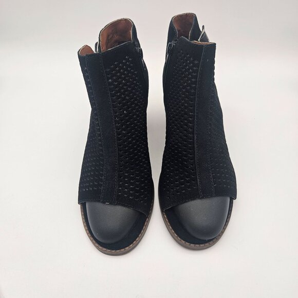 Vionic Chryssa Black Suede Peep Toe Ankle Boot Booties Womens Sz 9.5 NEW - Picture 4 of 8